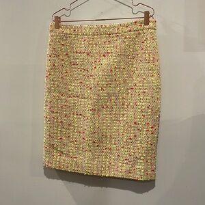 Tweed yellow and hot pink midi pencil skirt